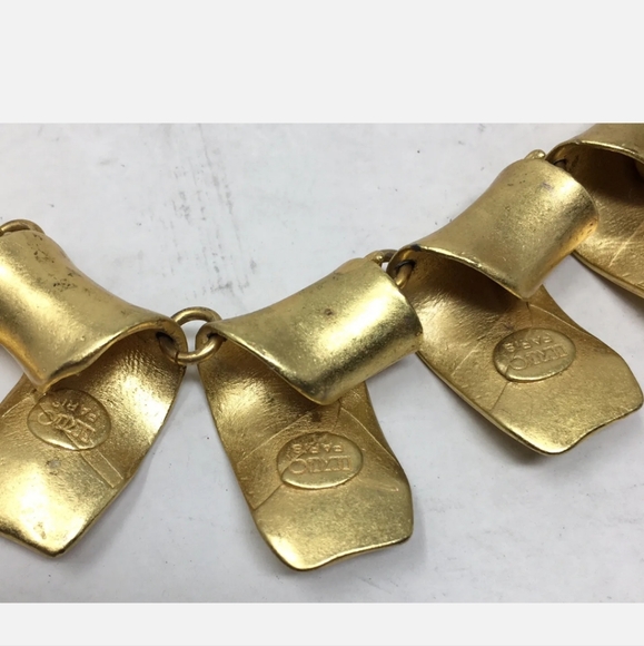 Signed Ikuo Ichimori Paris Designer Collar Necklace Vintage 1980s Matte Gold - Picture 5 of 7